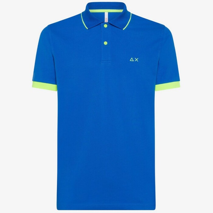 Polo Manica Corta con Profili Fluo su Maniche e Colletto – SUN68 – A34120 – Royal