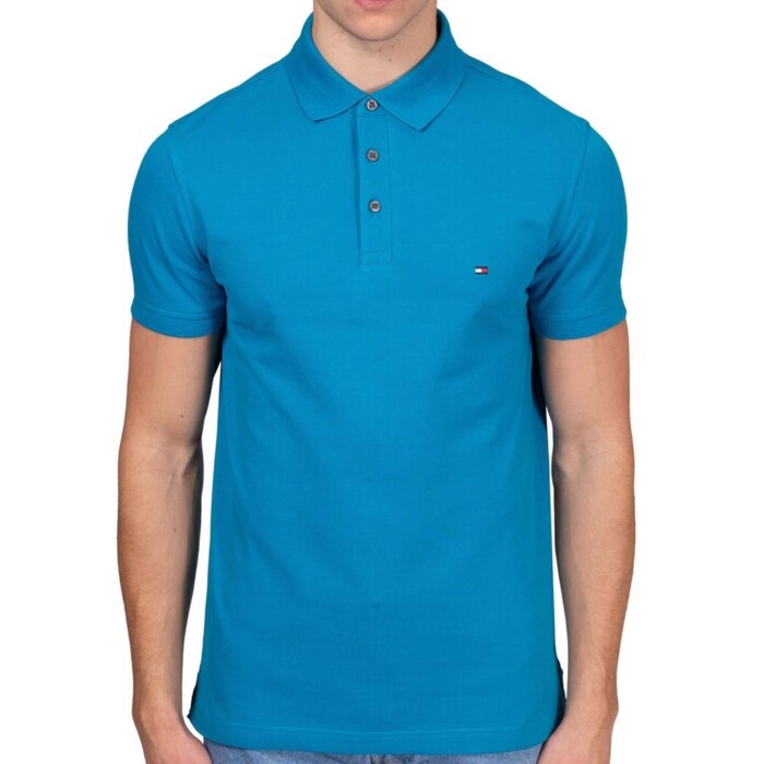 Polo Slim Fit Tinta Unita in Piquet Elasticizzato - TOMMY HILFIGER - Art. MW0MW17771CX6 - Surf Blue