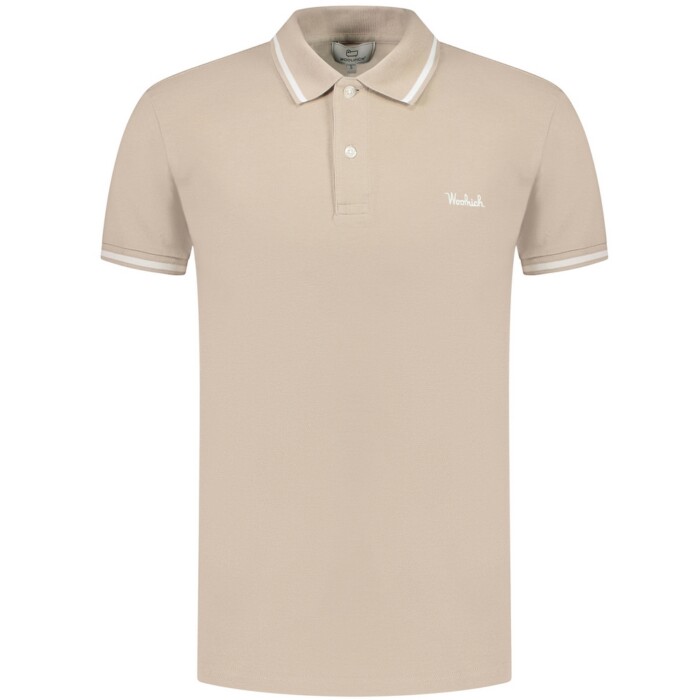 Polo Monterey in Piquet di Cotone Elasticizzato con Bordi a Righe - WOOLRICH – CFWOPO0066MRUT2556 - Sabbia