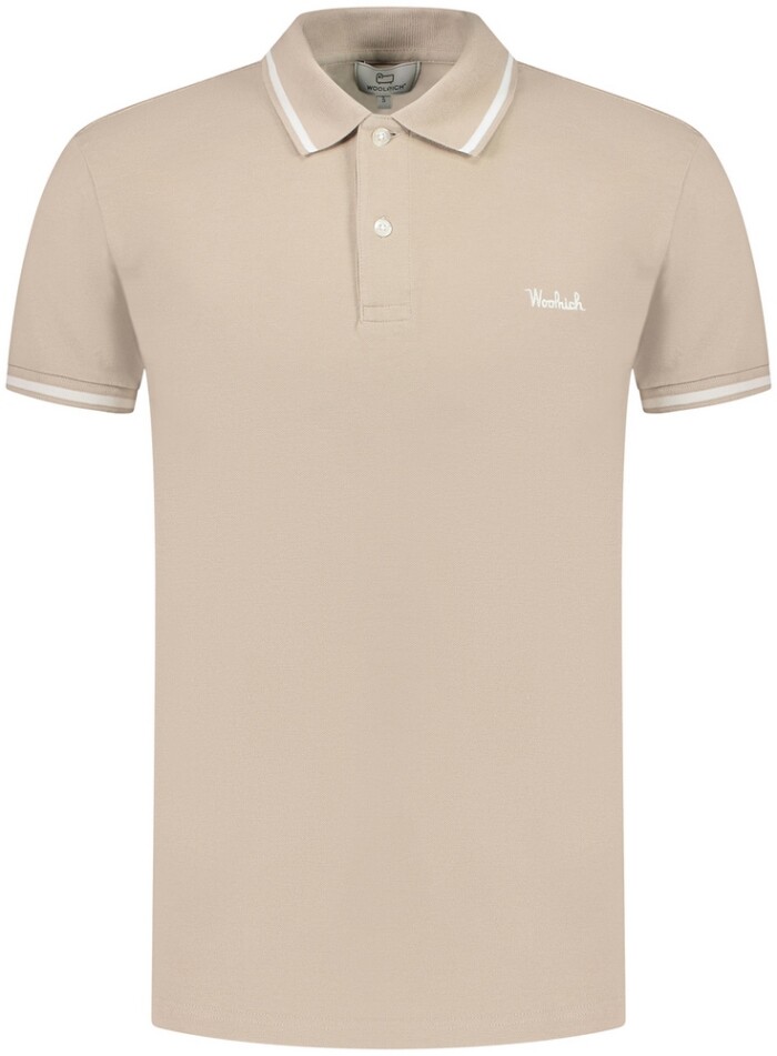 Polo Monterey in Piquet di Cotone Elasticizzato con Bordi a Righe - WOOLRICH – CFWOPO0066MRUT2556 - Sabbia - immagine 3
