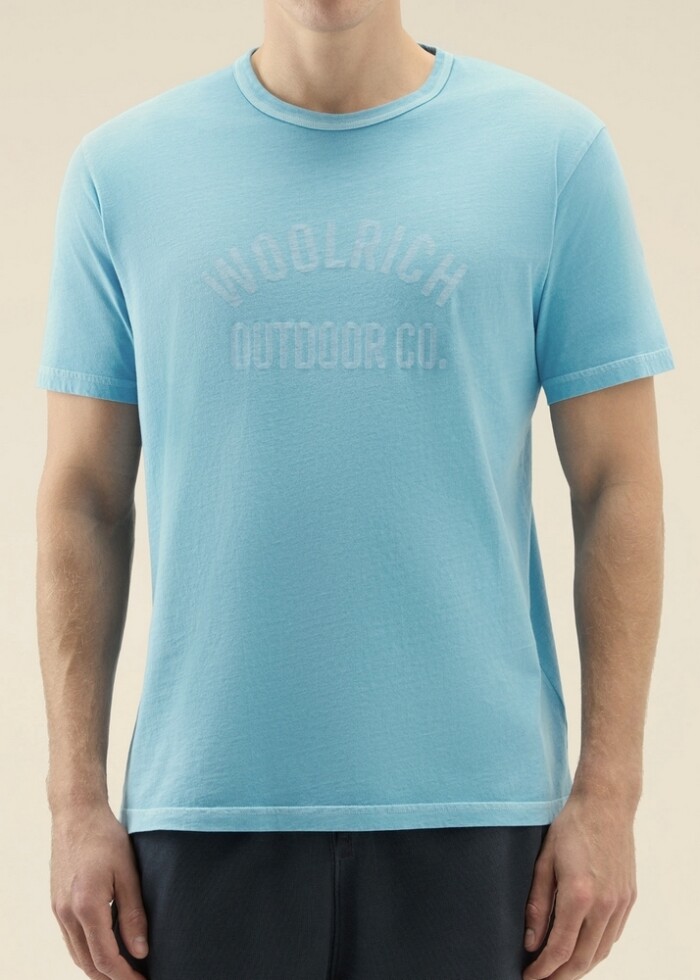 T-shirt Lavata Tinta in Capo in Puro Cotone con Stampa - WOOLRICH – CFWOTE0127MRUT3708 - Celeste