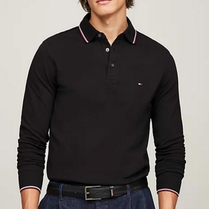 Polo Manica Lunga Elasticizzata Slim Fit con Profili - TOMMY HILFIGER - Art. MW0MW29543BDS - Blu