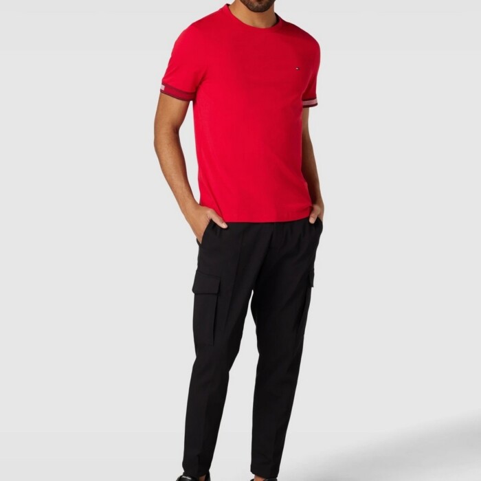 T-shirt Slim Fit e Maniche con Bordi e Logo - TOMMY HILFIGER - Art. MW0MW34430XLG - Rosso - immagine 3