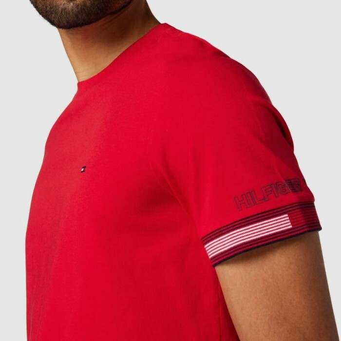 T-shirt Slim Fit e Maniche con Bordi e Logo - TOMMY HILFIGER - Art. MW0MW34430XLG - Rosso - immagine 2