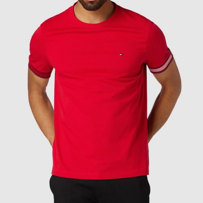 T-shirt Slim Fit e Maniche con Bordi e Logo - TOMMY HILFIGER - Art. MW0MW34430XLG - Rosso