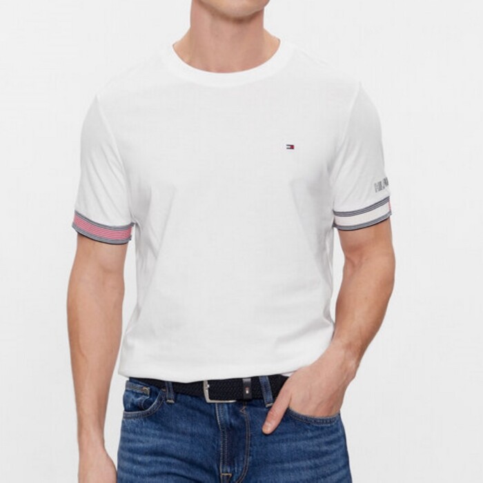 T-shirt Slim Fit e Maniche con Bordi e Logo - TOMMY HILFIGER - Art. MW0MW34430YBR - Bianco