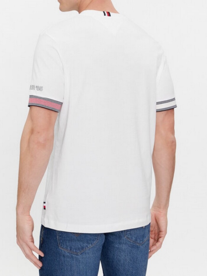 T-shirt Slim Fit e Maniche con Bordi e Logo - TOMMY HILFIGER - Art. MW0MW34430YBR - Bianco - immagine 4
