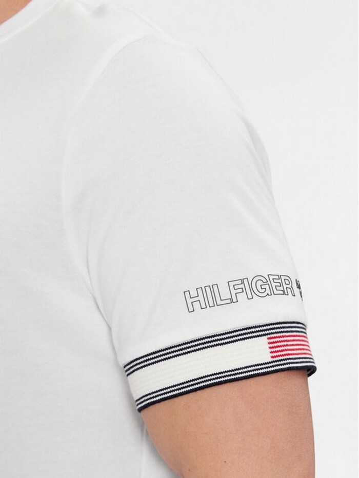 T-shirt Slim Fit e Maniche con Bordi e Logo - TOMMY HILFIGER - Art. MW0MW34430YBR - Bianco - immagine 2