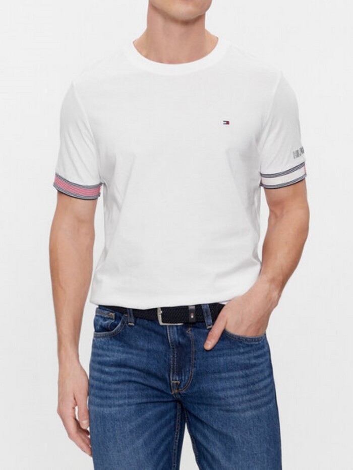 T-shirt Slim Fit e Maniche con Bordi e Logo - TOMMY HILFIGER - Art. MW0MW34430YBR - Bianco - immagine 3