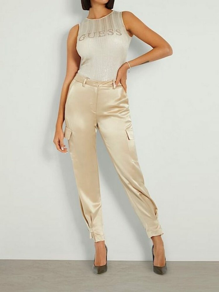 Pantaloni Cargo in Satin - GUESS - W4GB50WG7C0 - Beige - immagine 2