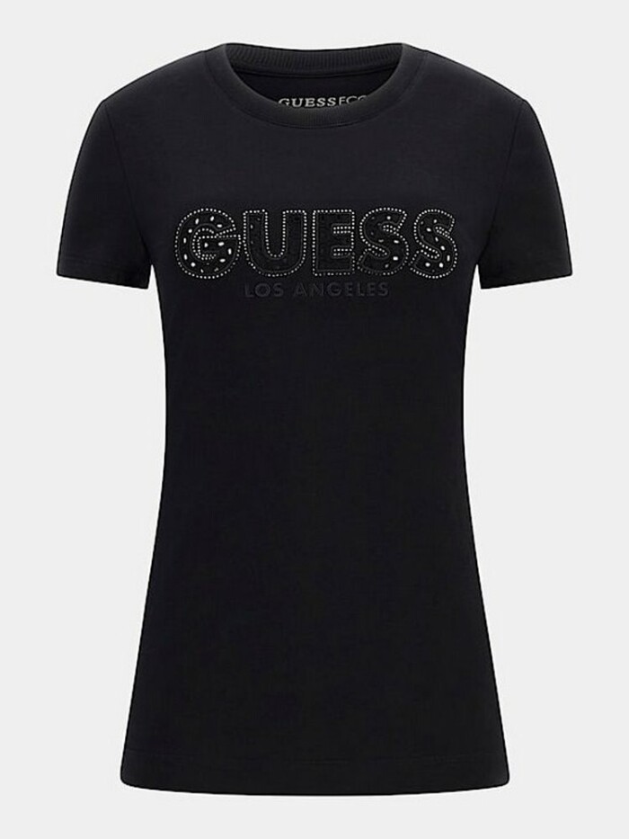 T-shirt con Logo in Pizzo Sangallo - GUESS - W4GI14J1314 - Nero - immagine 5