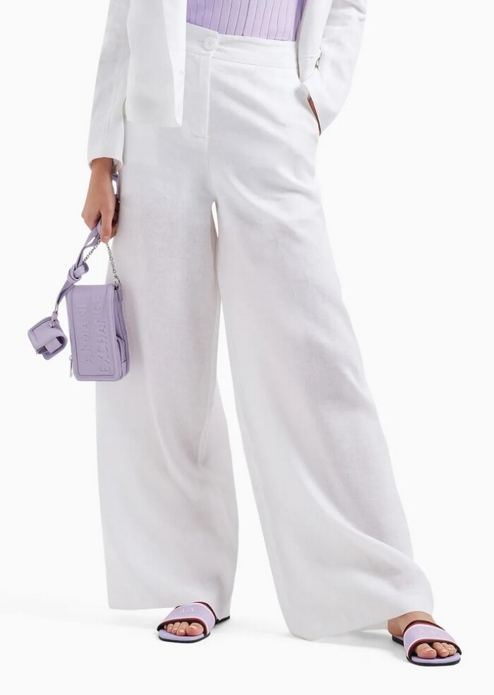 Pantaloni a Palazzo in Lino e Cotone ARMANI | EXCHANGE donna - Art. 3DYP13YN1RZ11000 - Bianco