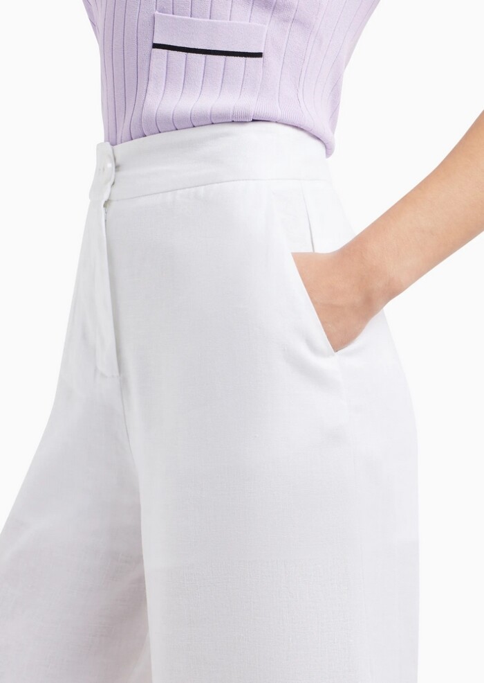 Pantaloni a Palazzo in Lino e Cotone ARMANI | EXCHANGE donna - Art. 3DYP13YN1RZ11000 - Bianco - immagine 3