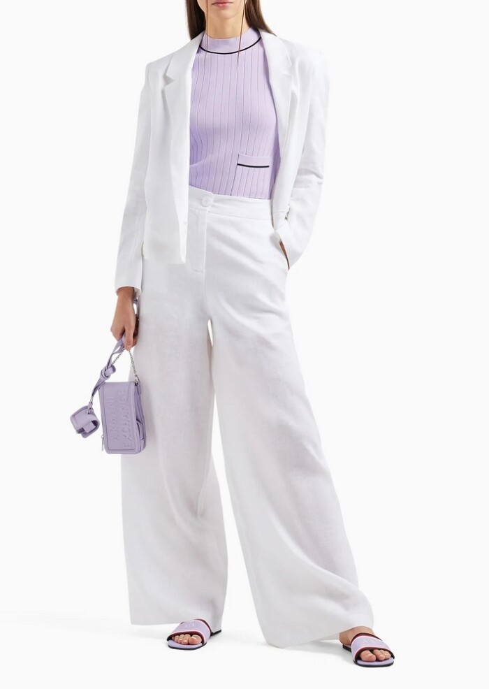Pantaloni a Palazzo in Lino e Cotone ARMANI | EXCHANGE donna - Art. 3DYP13YN1RZ11000 - Bianco - immagine 2