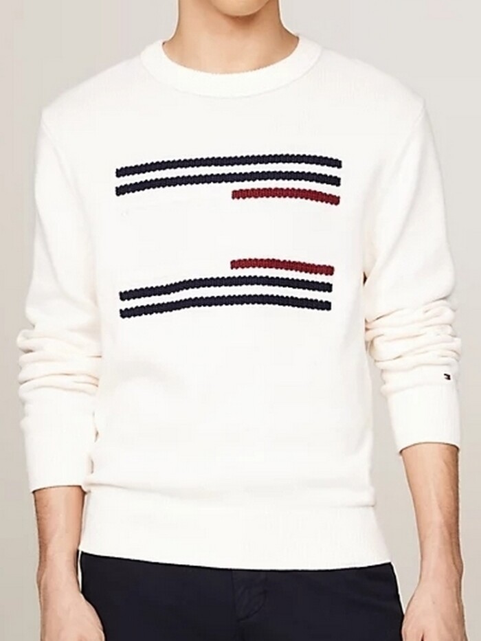Maglione Relaxed Fit con Bandiera a Righe - TOMMY HILFIGER - MW0MW36192YBH - Panna