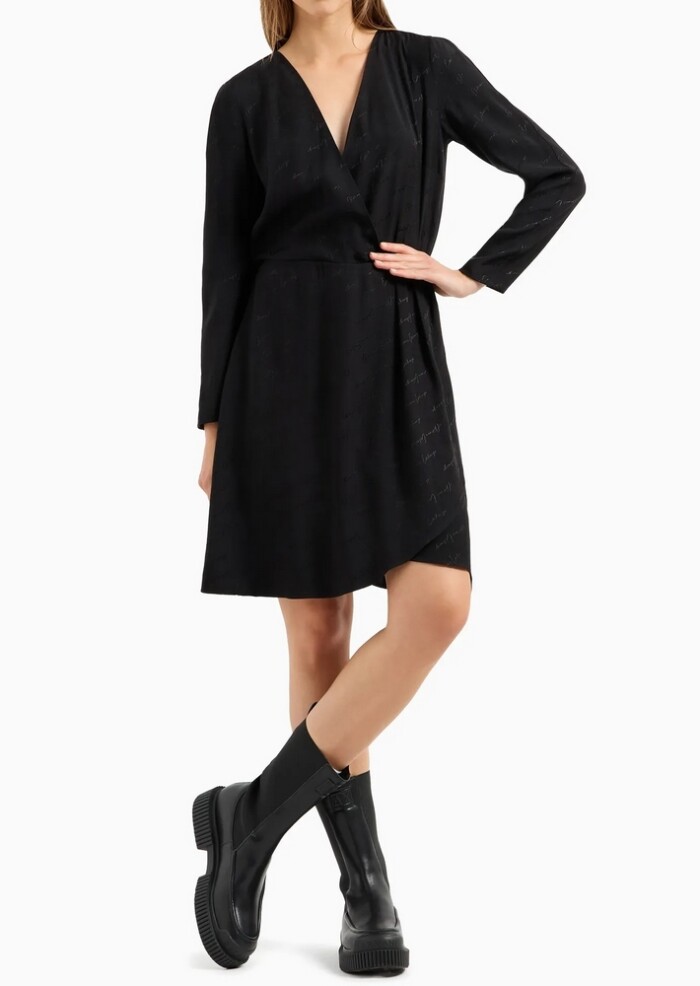Abito Midi Incrociato Tessuto Firmato - ARMANI | Exchange - Donna - Art. 6DYA21YN4VZ11200 - Nero
