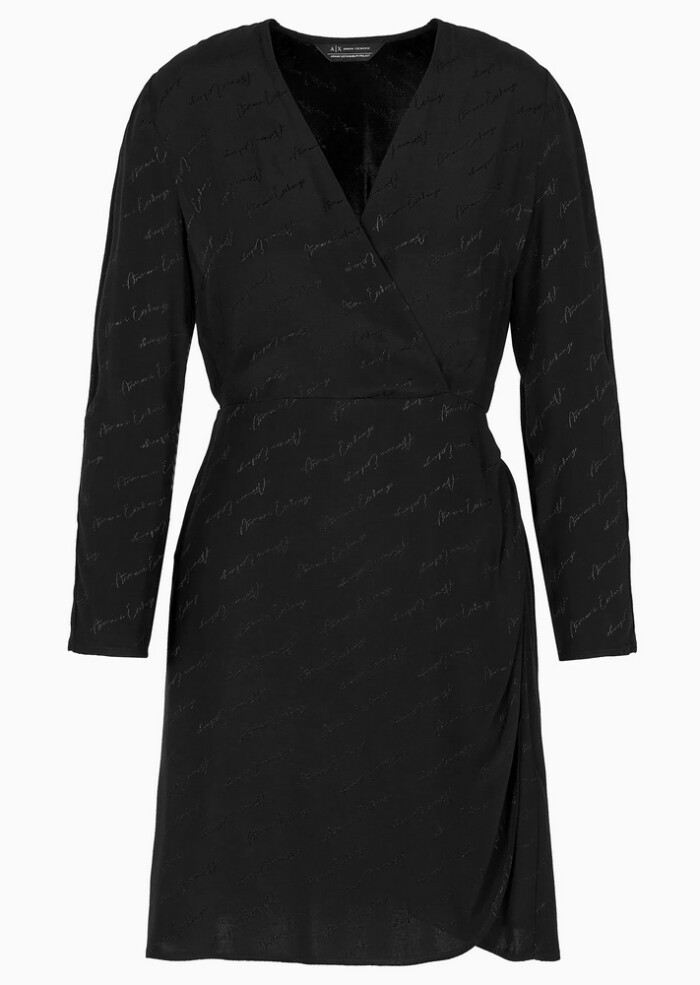Abito Midi Incrociato Tessuto Firmato - ARMANI | Exchange - Donna - Art. 6DYA21YN4VZ11200 - Nero - immagine 4