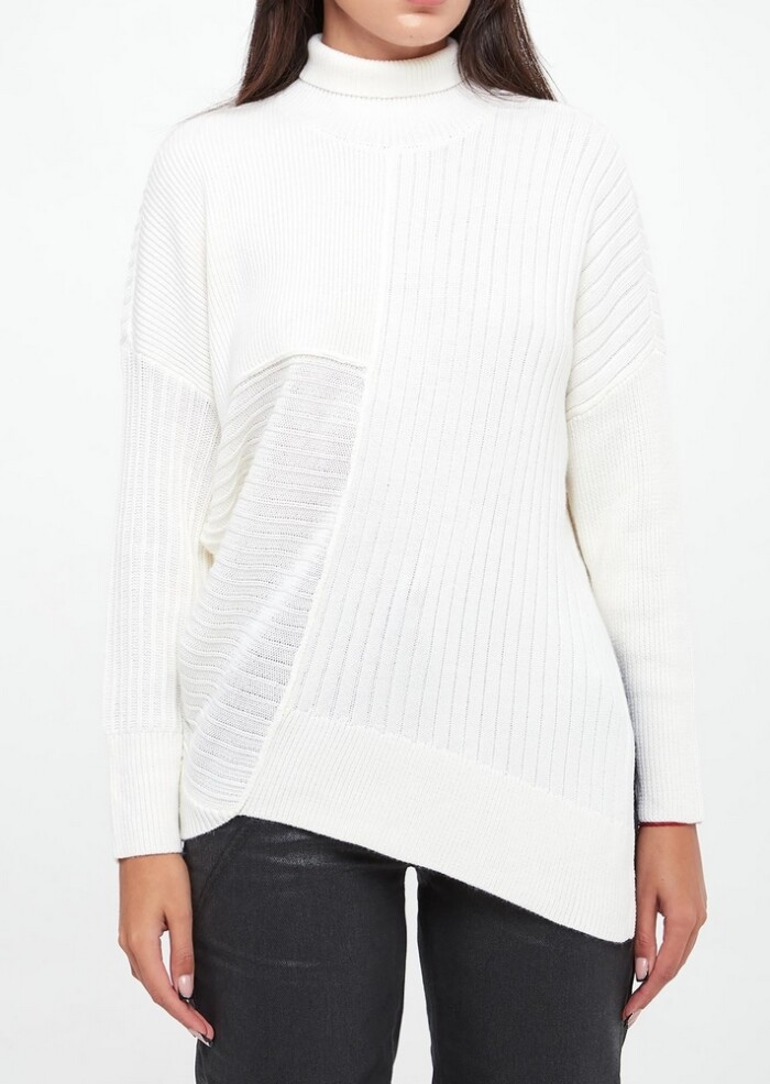 Maglione Dolcevita con Fondo Asimmetrico - ARMANI | Exchange - Donna - Art. 6DYM1HYM1RZ1130 - Panna