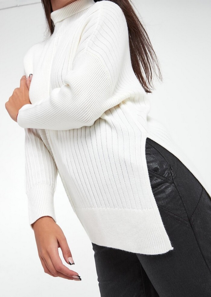 Maglione Dolcevita con Fondo Asimmetrico - ARMANI | Exchange - Donna - Art. 6DYM1HYM1RZ1130 - Panna - immagine 3