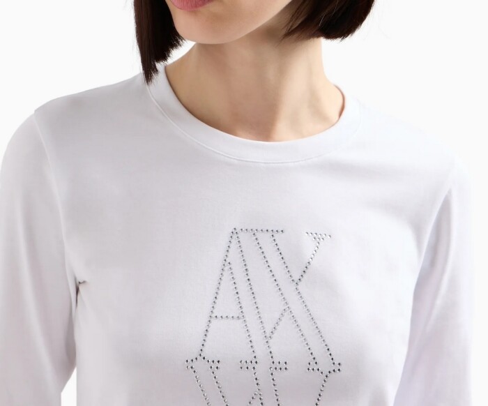 T-Shirt Manica Lunga Logo con Borchie Argento - ARMANI | Exchange - Donna - Art. 6DYT05YJDTZ11000 - Bianco - immagine 2