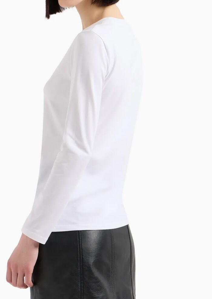 T-Shirt Manica Lunga Logo con Borchie Argento - ARMANI | Exchange - Donna - Art. 6DYT05YJDTZ11000 - Bianco - immagine 4