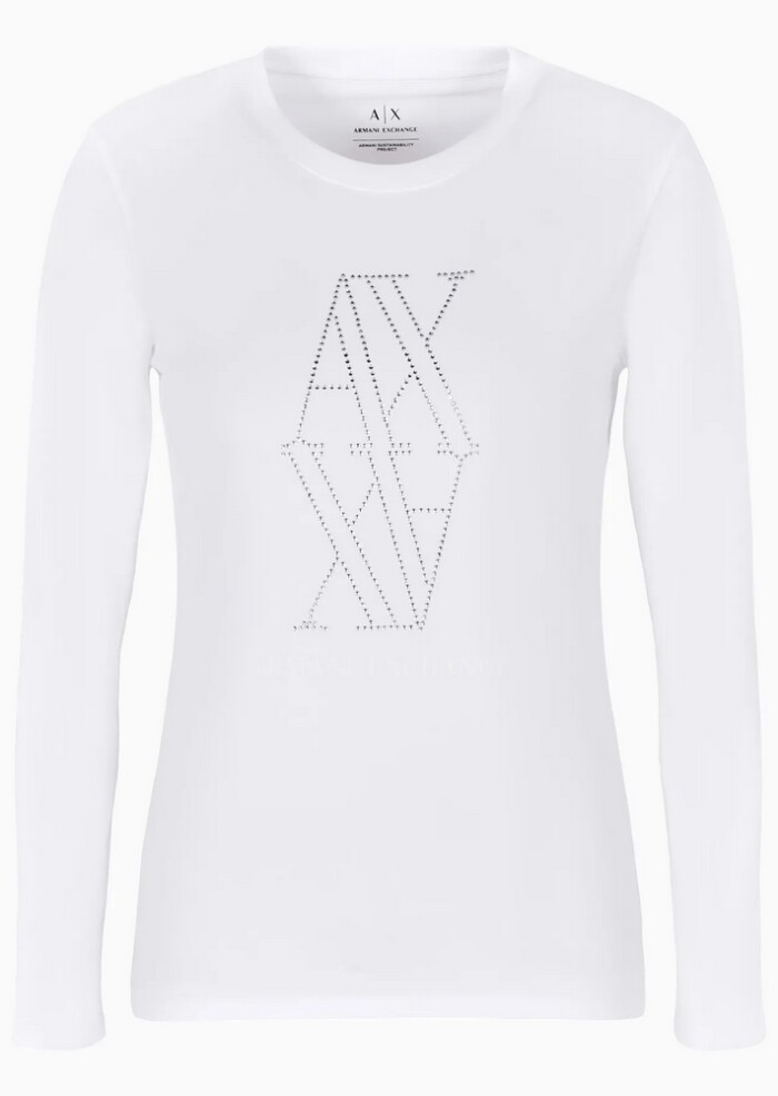 T-Shirt Manica Lunga Logo con Borchie Argento - ARMANI | Exchange - Donna - Art. 6DYT05YJDTZ11000 - Bianco - immagine 5