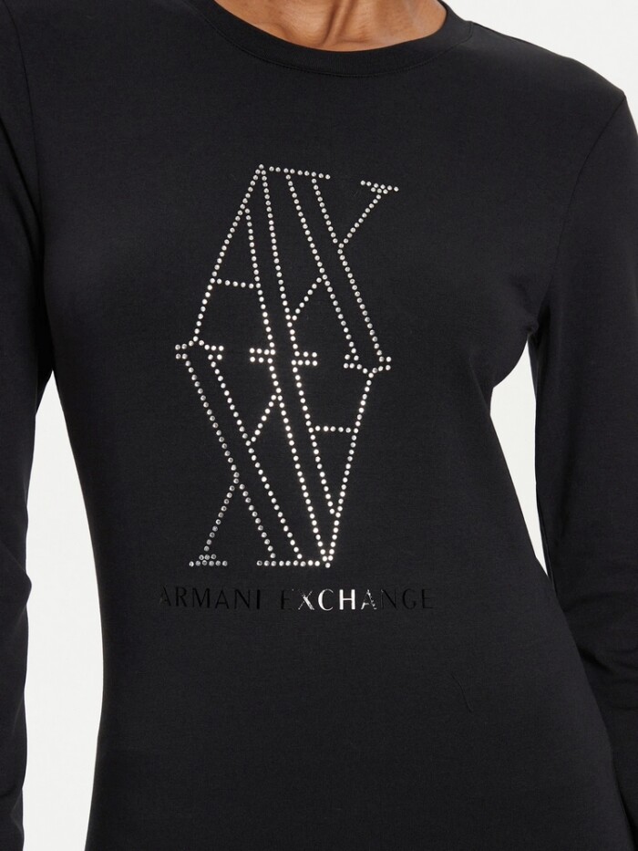 T-Shirt Manica Lunga Logo con Borchie Argento - ARMANI | Exchange - Donna - Art. 6DYT05YJDTZ11000 - Nero - immagine 3
