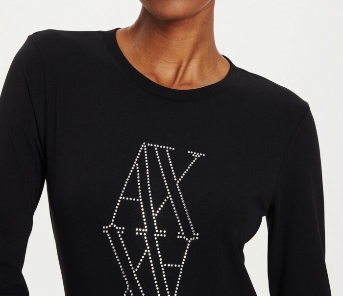 T-Shirt Manica Lunga Logo con Borchie Argento - ARMANI | Exchange - Donna - Art. 6DYT05YJDTZ11000 - Nero - immagine 2