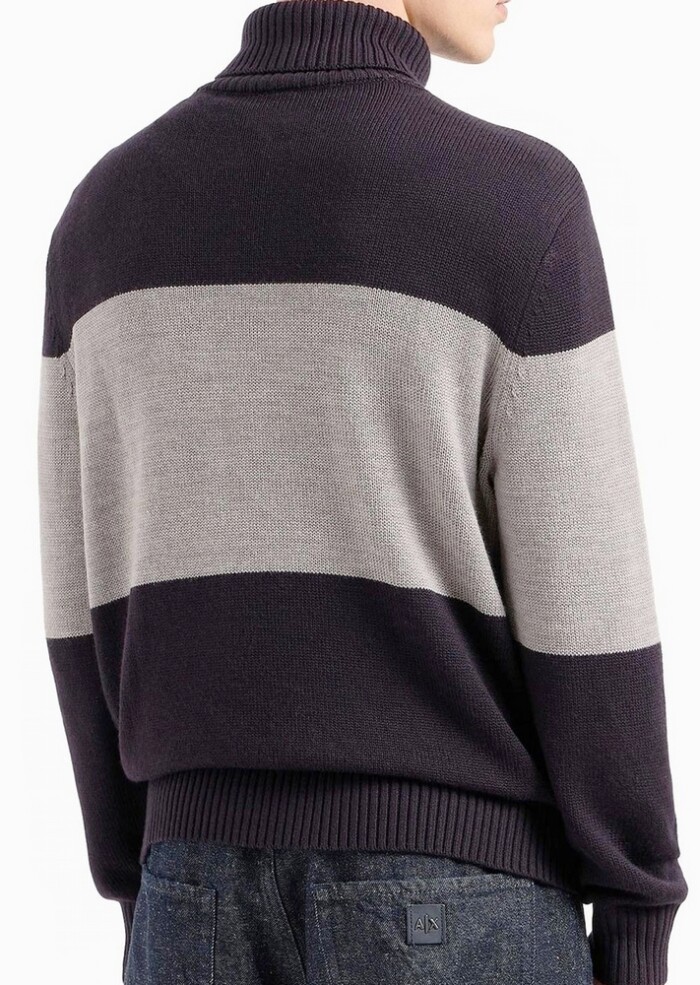 Maglione Dolcevita a Fasce Colorate - ARMANI | Exchange - Uomo - Art. 6DZM2EZM1LZ25FV - Blu/Tortora/Blu - immagine 3