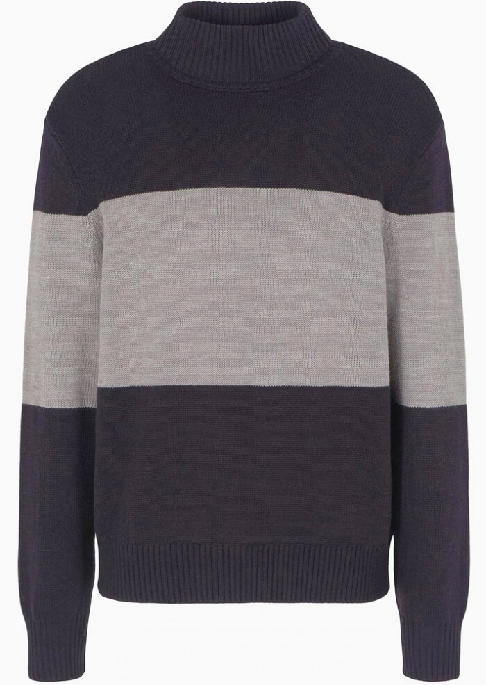 Maglione Dolcevita a Fasce Colorate - ARMANI | Exchange - Uomo - Art. 6DZM2EZM1LZ25FV - Blu/Tortora/Blu - immagine 4