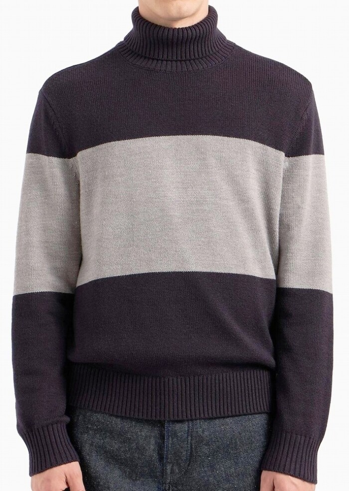 Maglione Dolcevita a Fasce Colorate - ARMANI | Exchange - Uomo - Art. 6DZM2EZM1LZ25FV - Blu/Tortora/Blu