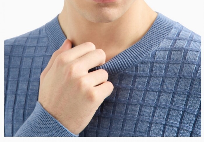 Maglione Girocollo Lavorato a Rilievo - ARMANI | Exchange - Uomo - Art. 6DZM6FZM5BZ15DU - Celeste - immagine 3