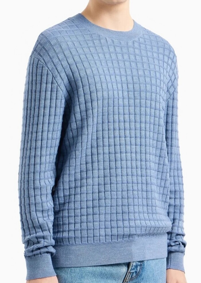Maglione Girocollo Lavorato a Rilievo - ARMANI | Exchange - Uomo - Art. 6DZM6FZM5BZ15DU - Celeste