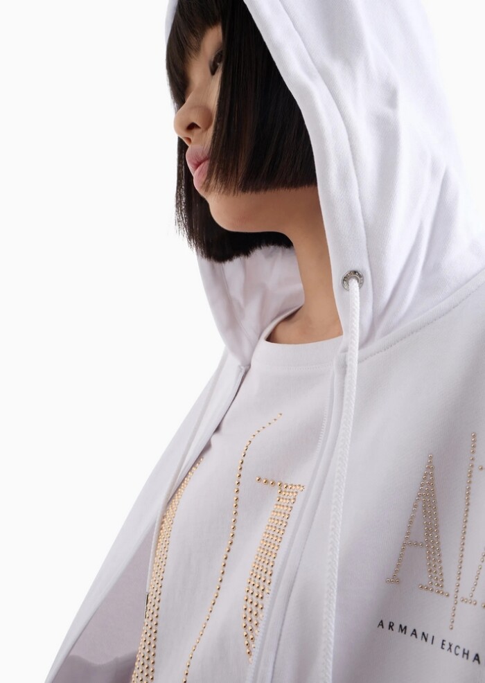 Felpa Aperta con Cappuccio - ARMANI | Exchange - Donna - Art. 8NYM21YJ68Z11000 - Bianco/Oro - immagine 2
