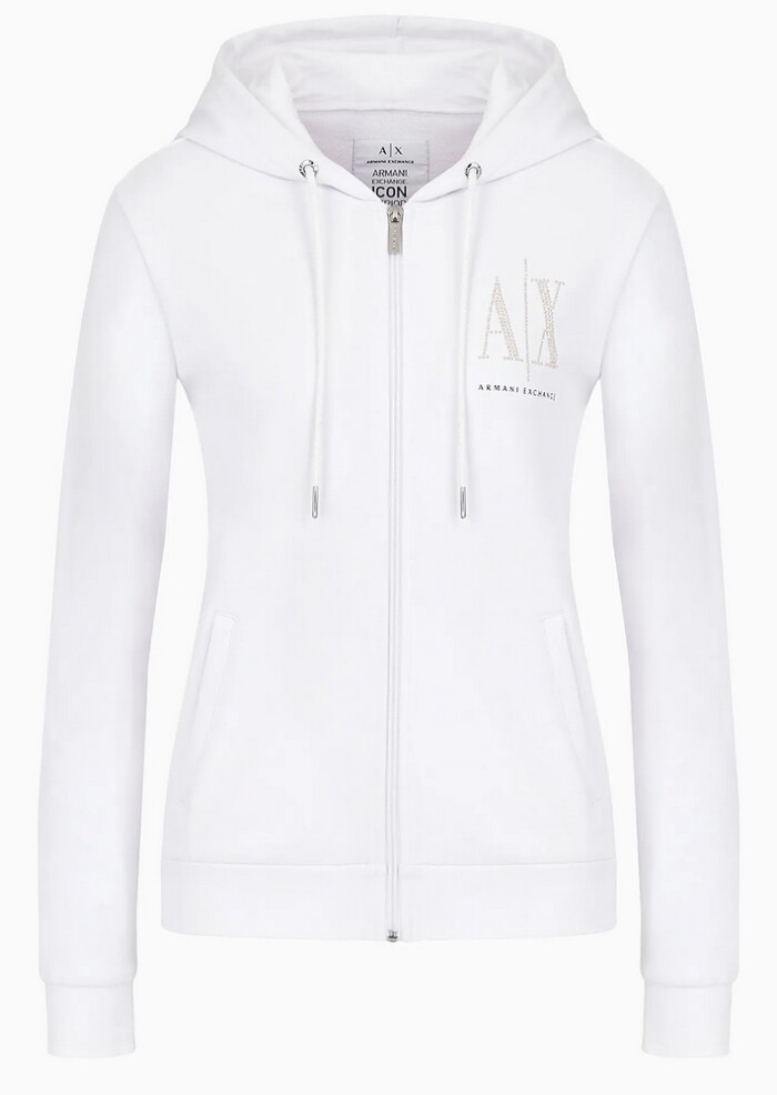 Felpa Aperta con Cappuccio - ARMANI | Exchange - Donna - Art. 8NYM21YJ68Z11000 - Bianco/Oro - immagine 5