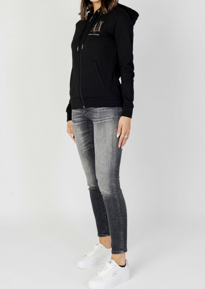 Felpa Aperta con Cappuccio - ARMANI | Exchange - Donna - Art. 8NYM21YJ68Z18268 - Nero/Oro - immagine 2