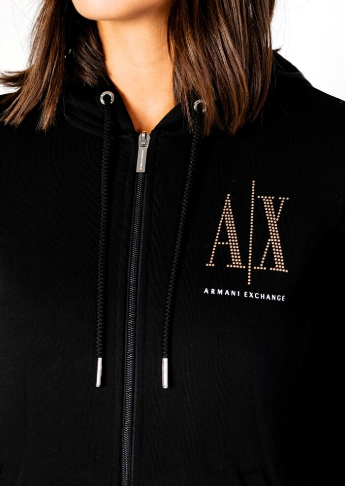 Felpa Aperta con Cappuccio - ARMANI | Exchange - Donna - Art. 8NYM21YJ68Z18268 - Nero/Oro - immagine 3