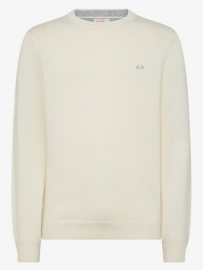 Maglione Giro Collo Misto Cashmere - SUN68 - K44110 - Bianco Panna