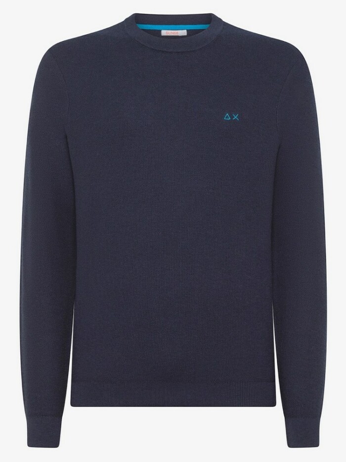 Maglione Giro Collo Piquet - SUN68 - K44140 - Blu