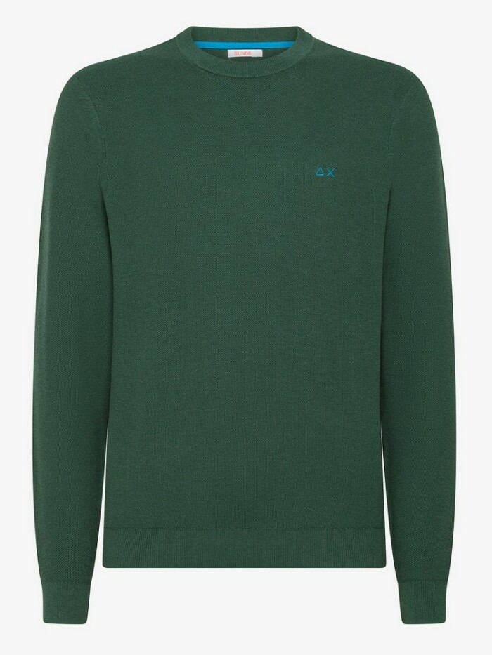 Maglione Giro Collo Piquet - SUN68 - K44140 - Blu - immagine 2