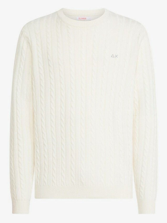 Maglione Giro Collo con Trecce - SUN68 - K44155 - Grigio Chiaro - immagine 2