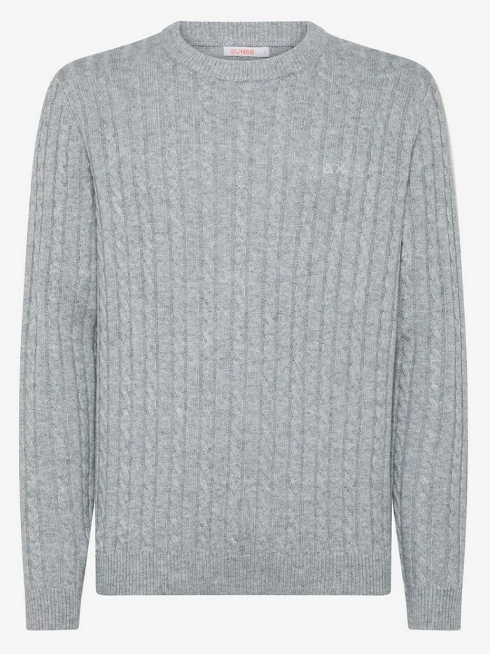 Maglione Giro Collo con Trecce - SUN68 - K44155 - Grigio Chiaro