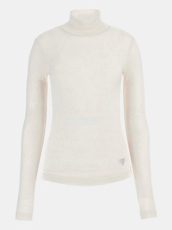 Maglia Elasticizzata Collo Alto - GUESS - W4BP14 KCGM2 JBLK - Bianco - immagine 4