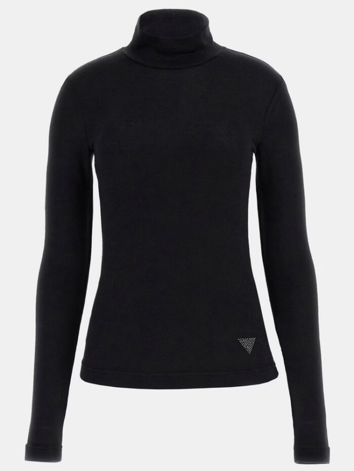 Maglia Elasticizzata Collo Alto - GUESS - W4BP14 KCGM2 JBLK - Nero - immagine 5