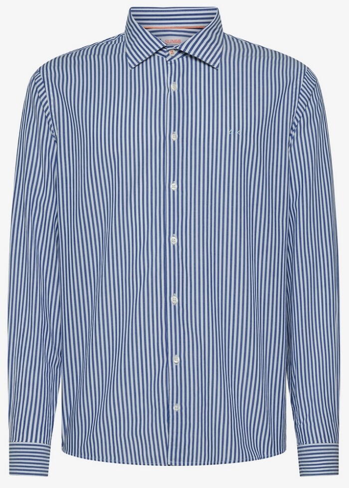 Camicia a Righe Manica Lunga in Cotone - SUN68 - S35103 - Bianco/Blu