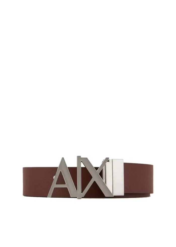 Cintura in Pelle Double Face con Fibbia Logo ARMANI | Exchange Uomo - Art. 951017CC50503356- Cognac/Nero - Taglia Unica