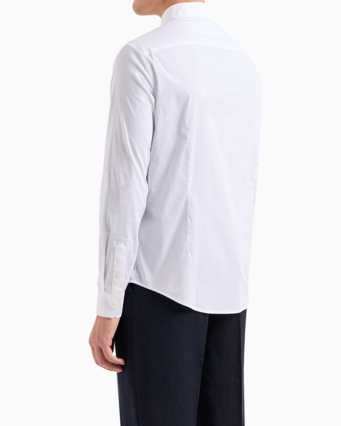 Camicia Slim Fit in Popeline di Cotone Elasticizzato - ARMANI | Exchange - 8NZC31ZN28Z1100 - Bianco - immagine 4