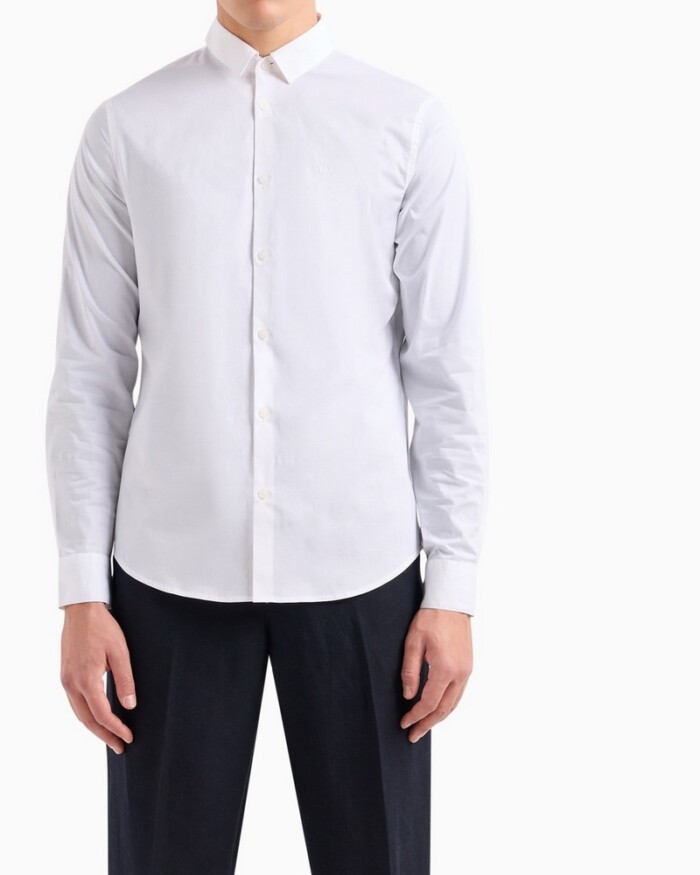 Camicia Slim Fit in Popeline di Cotone Elasticizzato - ARMANI | Exchange - 8NZC31ZN28Z1100 - Bianco - immagine 5