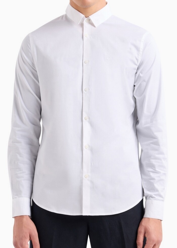 Camicia Slim Fit in Popeline di Cotone Elasticizzato - ARMANI | Exchange - 8NZC31ZN28Z1100 - Bianco