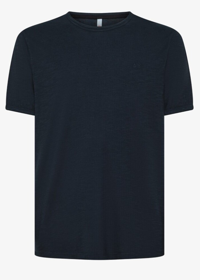 T-Shirt Manica Corta Girocollo in Cotone Fiammato - SUN68 - T35118 - Blu